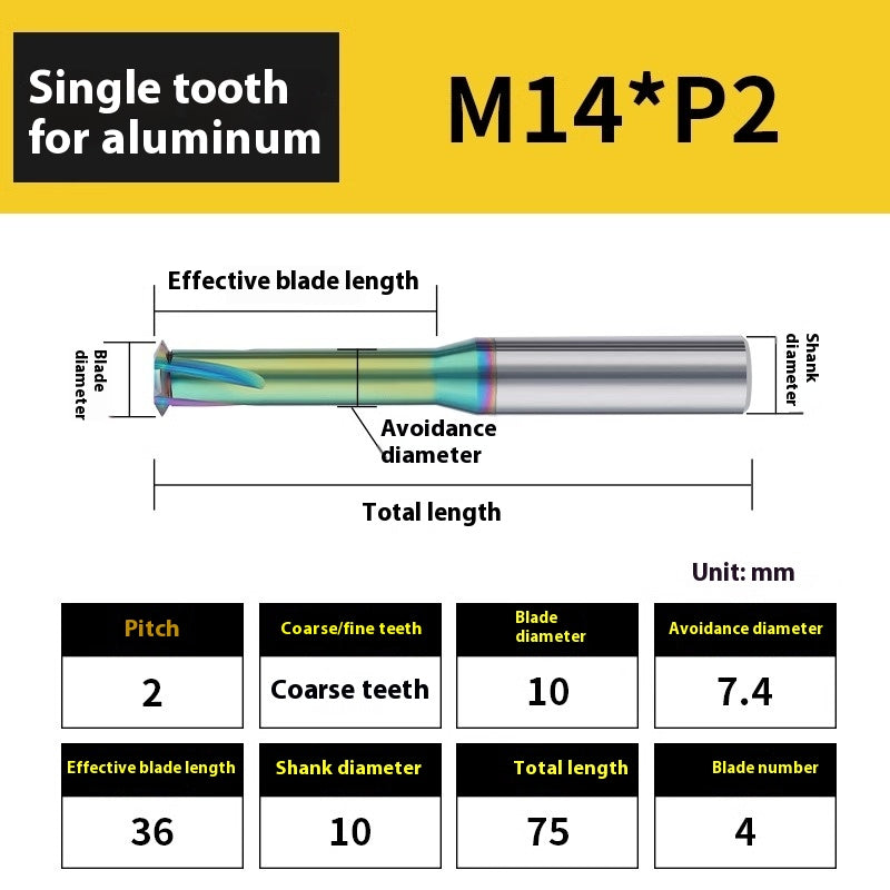 2135-65° aluminum with colorful thread milling cutter lengthened single tooth three-tooth full thread machining center tungsten carbide milling cutter M3M4M5 Shandong Denso Pricision Tools Co.,Ltd.